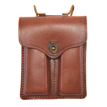 Drum-Dyed Leather .45 Double Magazine Pouch with Hanger - Brown - View 1