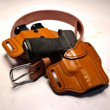 EDC Holster Set aus hellbraunem Leder mit OWB-Holster Waffengürtel