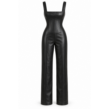 Leder-Jumpsuit mit Korsagenoberteil nach Körpermass - Vorderansicht und gerade Hosenbeine
