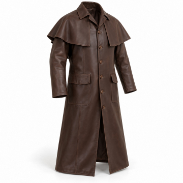 Full-Length Leather Western Duster - Complete front view