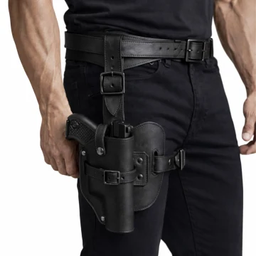 Handgefertigtes Beinholster Holsters Schweiz aus schwarzem Leder