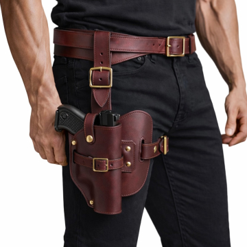Handgefertigtes Beinholster Holsters Schweiz aus bordeauxrotem Leder