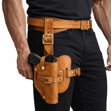 Handgefertigtes Beinholster Holsters Schweiz aus hellbraunem Leder