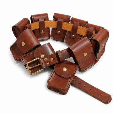 Handgefertigtes Braunes Leder Utility Tasche Gürtel mit 10 Pockets