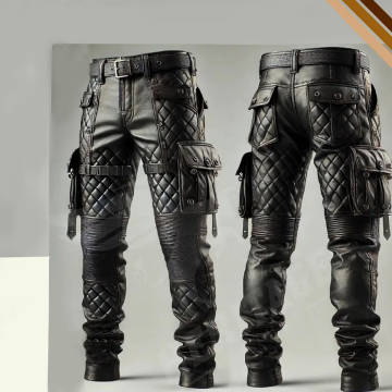 Gesteppte Gothic-Cargo-Bikerhose aus Leder