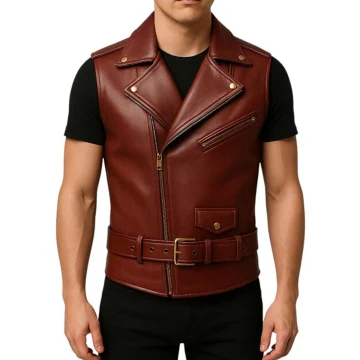 Maroon Leder Biker Vest
