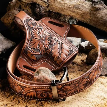 Handgeschnitztes OWB-Holster im Westernstil mit Blumenmuster