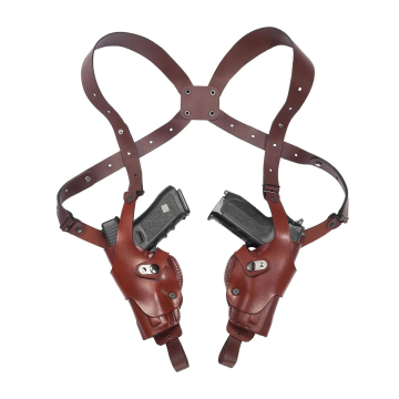 Vertikales Roto Doppel-Schulterholster aus braunem Leder (Thumb-Break-Sicherung)