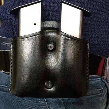 K008 Schwarzes Leder Doppel-Magazintasche für Glock 17/19/22/23