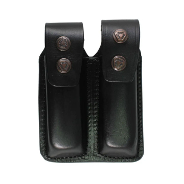 Schwarzes Leder Doppel-Magazintasche für 9mm