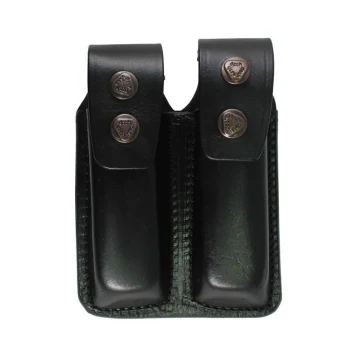 Schwarzes Leder Doppel-Magazintasche für 9mm
