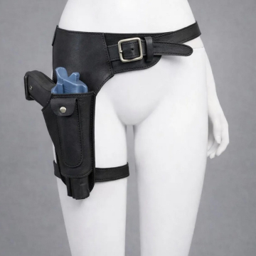 Lara Croft Inspired Schwarzes Leder Oberschenkelholster