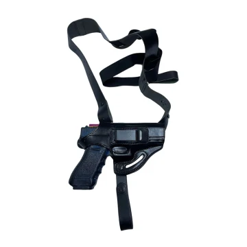 3-in-1 Schulterholster aus schwarzem Leder mit Gürtelclip