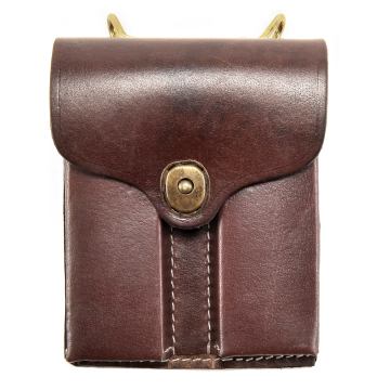 Leather .45 Double Magazine Pouch with Belt Hanger - Dark Brown - View 1