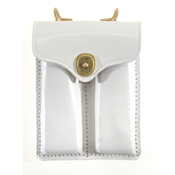 Leather .45 Double Magazine Pouch with Belt Hanger - White - View 1