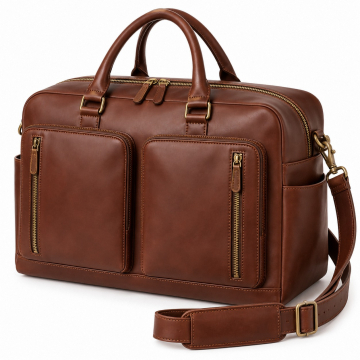 Flugtasche aus Leder mit zwei Frontfächern - Vordere Aussenansicht