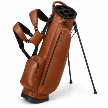 Leder-Golf-Standtasche nach Mass - Vollständige Tasche, ausgeklappte Beine und Doppeltragegurt