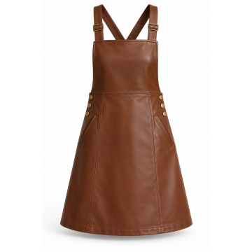 Leder-Latzkleid nach Körpermass - Vorderansicht, Latz und Schnallenträger