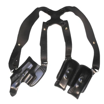 Schulterholster aus schwarzem Leder für S&W 5904 / 5906 mit Doppelmagazintasche