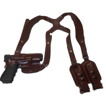 Schulterholster aus braunem Leder für S&W 5904 / 5906 mit Doppelmagazintasche