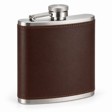 Leather-Wrapped Stainless Hip Flask - Closed exterior view