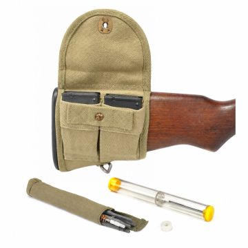 M1 Garand Buttstock Pouch and Cleaning Kit Set - Light Olive Drab - Full open pouch and cleaning kit; display stock and clips excluded