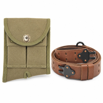 M1 Garand Buttstock Pouch and M1907 Leather Sling Set - Olive Drab - Complete unbranded accessory set