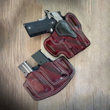 Mahagonifarbenes OWB-Lederholster mit Magazintasche