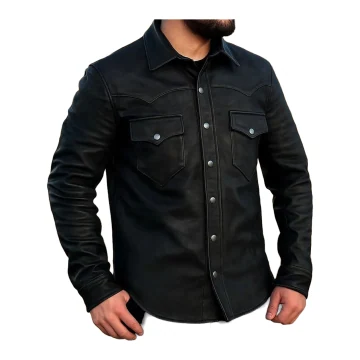 Schwarzes Herren-Lederhemd aus Rindsleder - Ansicht 1