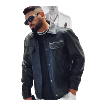 Schwarze Herrenjacke aus Kunstleder - Ansicht 1