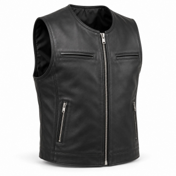 Men's Club-Style Leather Vest with Concealed-Carry Pockets - Complete front view