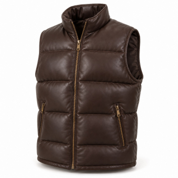 Men's Down-Filled Leather Gilet - Complete front view