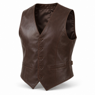 Men's Tailored Leather Waistcoat - Complete front view