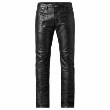 Men's Black Leather Biker Pants – Front View with Straight Leg Design
