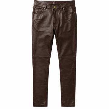 Men's Dark Brown Leather Biker Pants – Front View with Straight Leg Design