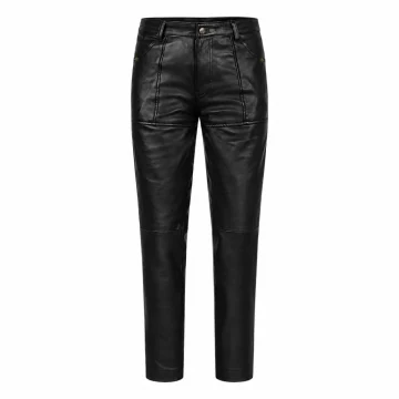 Men's Vintage Black Leather Rock & Roll Pants – Front View with Slim Straight Leg Design