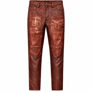 Men's Vintage Distressed Brown Leather Biker Pants