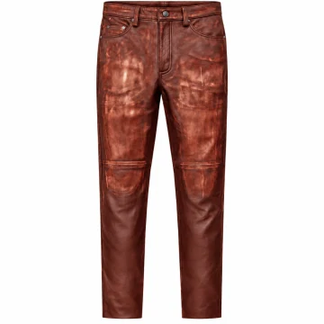 Men's Vintage Distressed Brown Leather Biker Pants