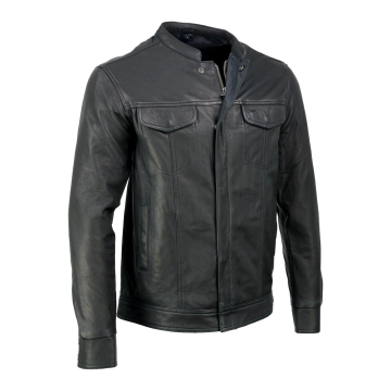 Schwarze Herren-Hemdjacke aus Ziegenleder mit Stehkragen - Ansicht 1