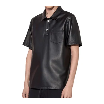 Schwarzes Herren-Poloshirt aus Lammleder - Ansicht 1