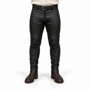 Men's Black Quilted Medieval Leather Pants - front view