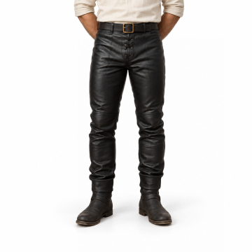 Men's black Renaissance leather pants - front view