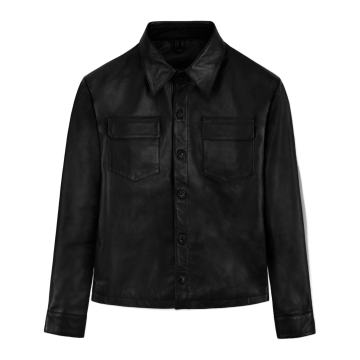 Schwarzes Schafsleder-Overshirt mit zwei Brusttaschen - Ansicht 1