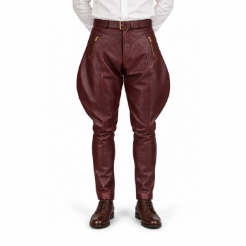 Men's Burgundy Leather Jodhpurs - front view