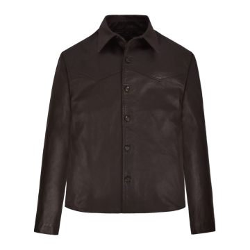Dunkelbraune Western-Hemdjacke aus Schafsleder - Ansicht 1