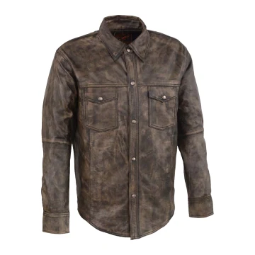 Braunes Herren-Lederhemd aus Rindsleder im Vintage-Stil - Ansicht 1