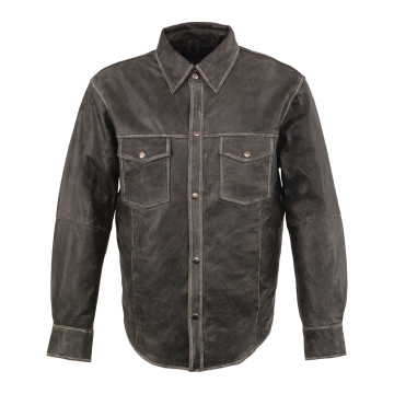 Graues Herren-Lederhemd aus Rindsleder im Vintage-Stil - Ansicht 1