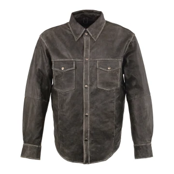 Graues Herren-Lederhemd aus Rindsleder im Vintage-Stil - Ansicht 1
