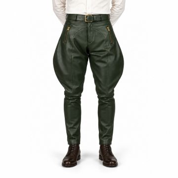 Men's Forest Green Leather Jodhpurs - front view