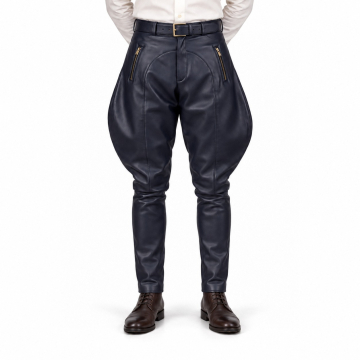 Men's Navy Blue Leather Jodhpurs - front view